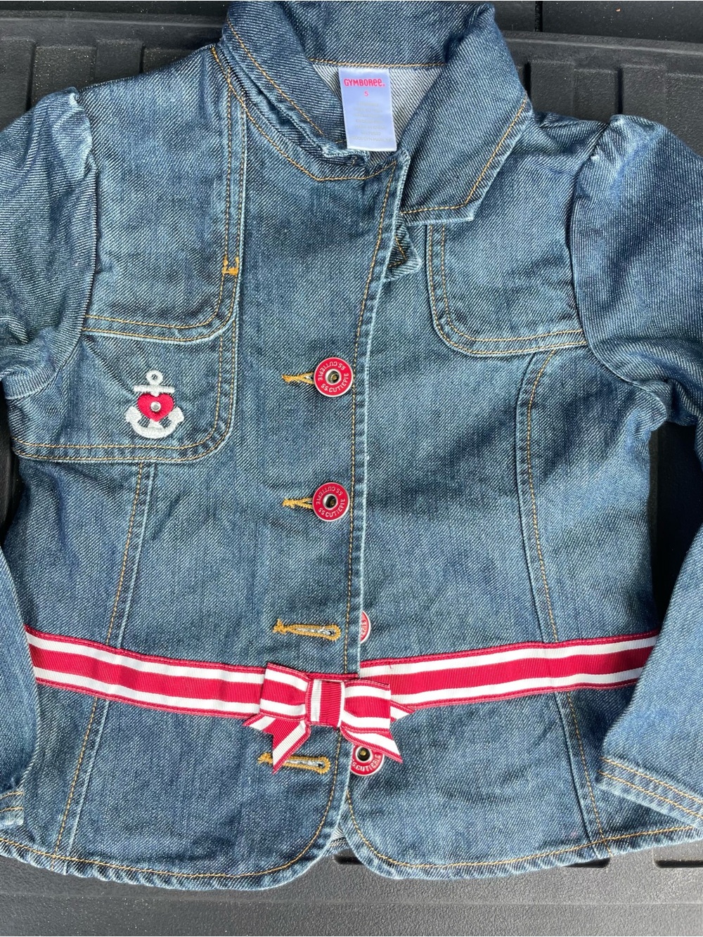 Gymboree Girls' Denim Jacket with Red Stripe Belt - Blue (5) - Picture 3 of 9